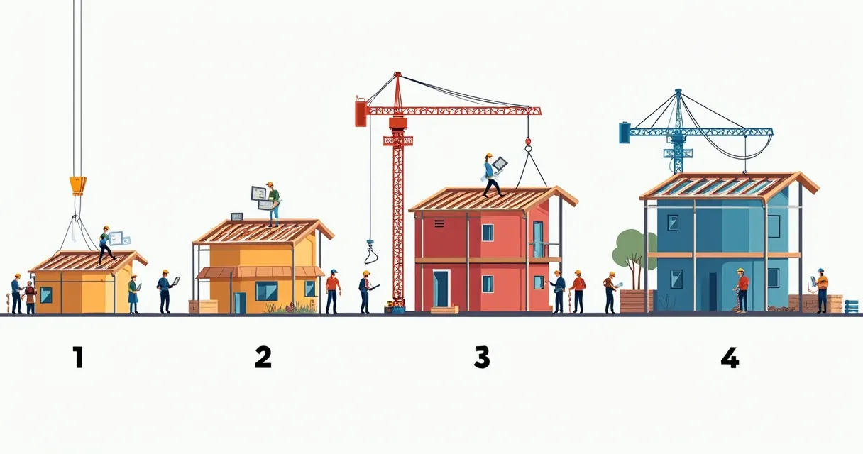 Montagem residencial de estrutura metálica em progresso